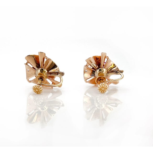 1940s Retro 1940s Old European Cut Diamond & Ruby Screw Back Earrings, Non-Pierced For Sale - Image 5 of 10