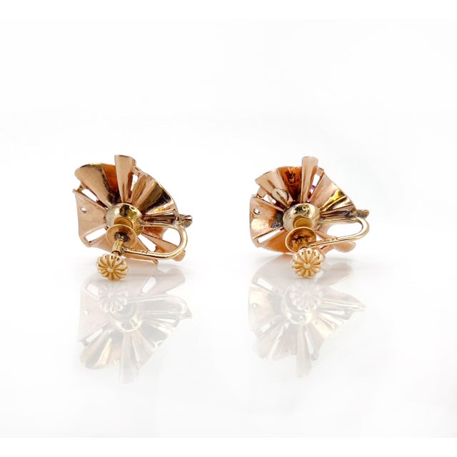 1940s Retro Old European Cut Diamond and Ruby Screw Back Earrings For Sale - Image 5 of 10