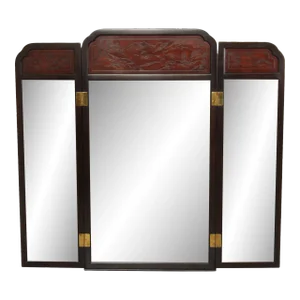 Drexel Heritage Chinoiserie Carved 'Connoisseur' Trifold Dresser Mirror