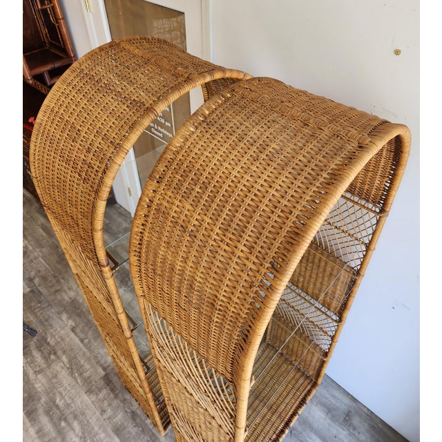 Vintage Wicker Etageres in the Manner of Danny Ho Fong for Tropi-Cal - A Pair For Sale - Image 9 of 13