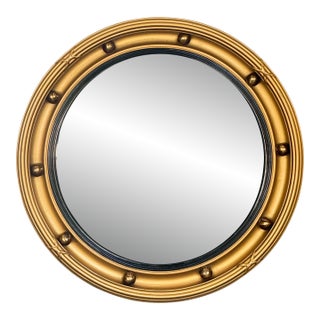 English Gilt Framed Convex Mirror in the Regency Style (Dia 15 1/2) For Sale