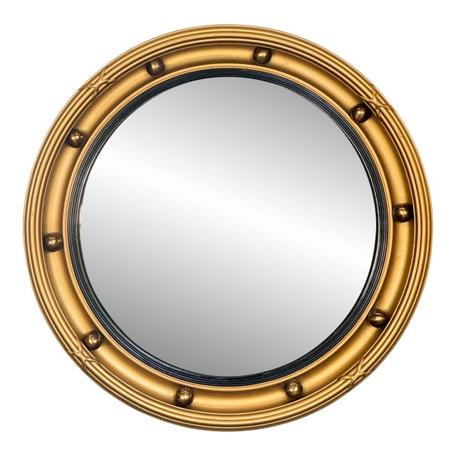 English Gilt Framed Convex Mirror in the Regency Style (Dia 15 1/2) For Sale