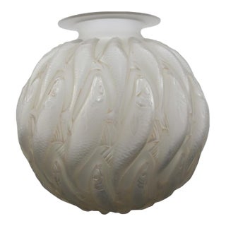 Rene Lalique France Marisa Fish Smoky Sepia Tone Art Deco Glass 9 1/2" Vase For Sale