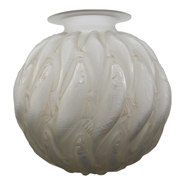 Rene Lalique France Marisa Fish Smoky Sepia Tone Art Deco Glass 9 1/2" Vase For Sale