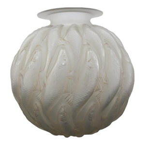 Rene Lalique France Marisa Fish Smoky Sepia Tone Art Deco Glass 9 1/2" Vase