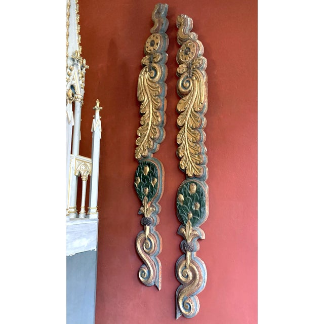 18th Century Antique Italian Polychrome Painted Handcarved Pilaster Friezes, Set of 2 For Sale - Image 11 of 18