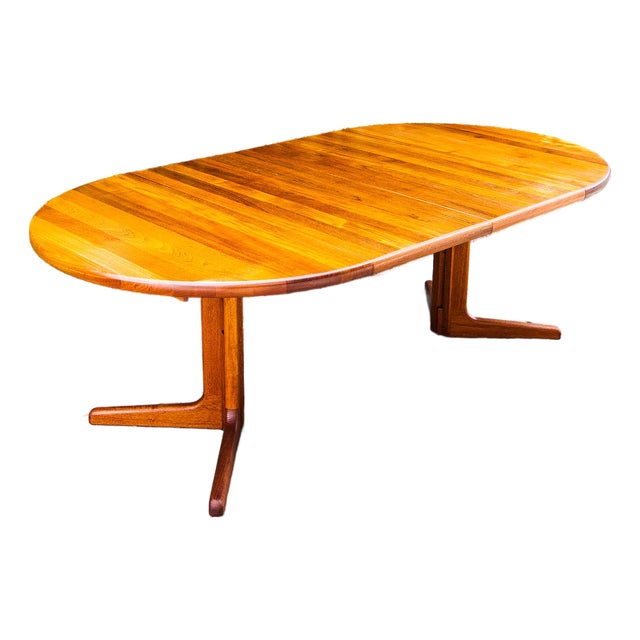 1980s Restored Danish Modern Solid Teak Pedestal Base Extension Dining Table For Sale