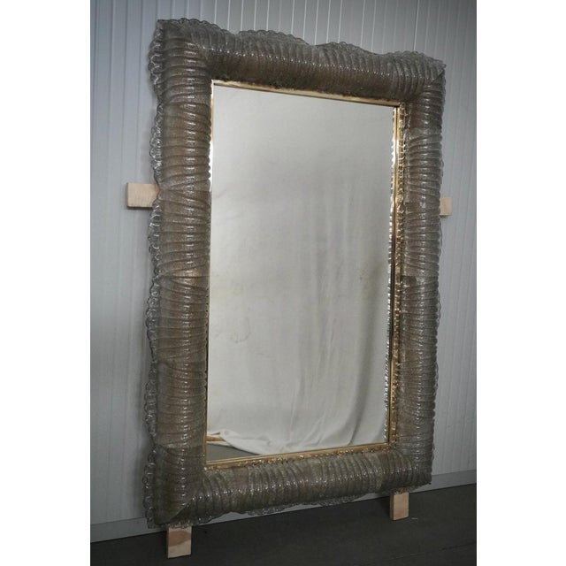 Illuminated Smoky Murano Glass and Brass Wall Mirror, 2000 For Sale - Image 9 of 13