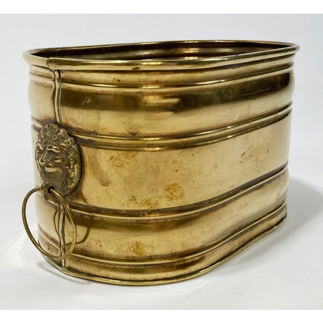 Mid 20th Century Vintage Brass Lion Handled Planter For Sale - Image 5 of 8