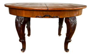 Round Extendable Dining Table with Carved Wooden Legs