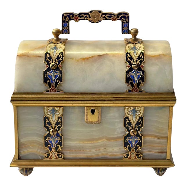 French Late 19th Century Onyx Champlevé Jewelry Box For Sale