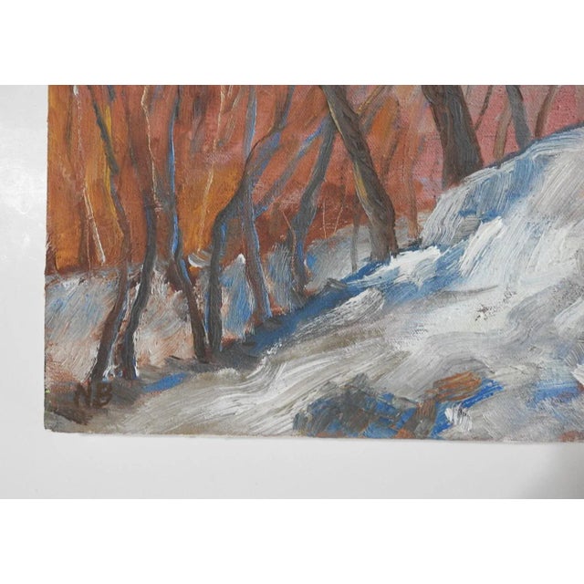 Rustic 1978 Impressionist Snowy Winter Landscape Painting For Sale - Image 3 of 8