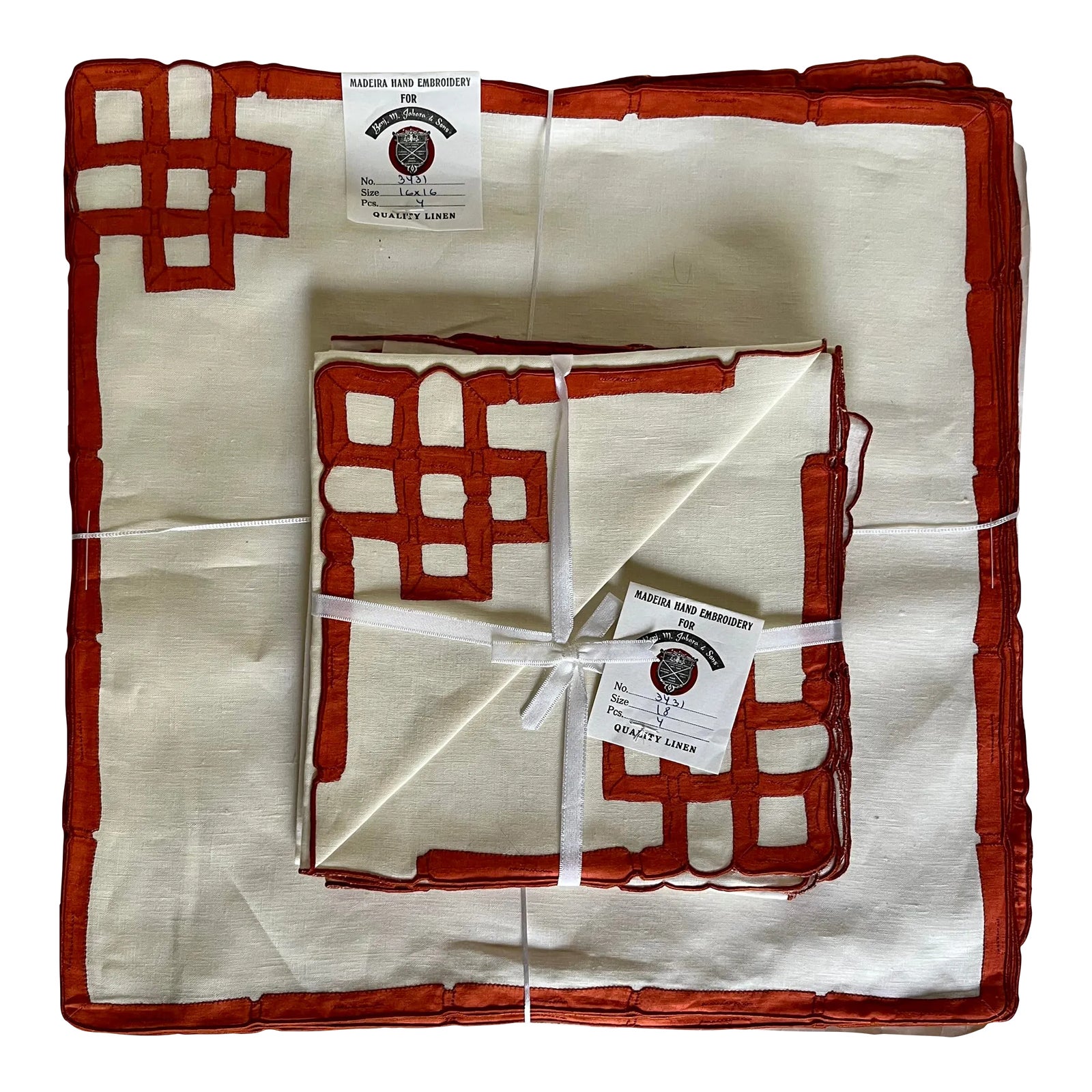 1960’s Vintage Gumps Linen Embroidered Placemats and Napkins Set 16