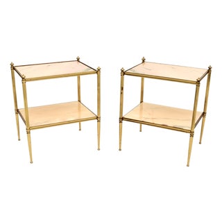 Vintage French Brass and Marble Side Tables, 1960, Set of 2 For Sale