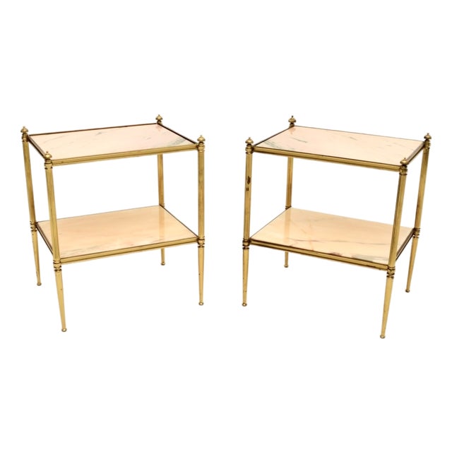 Vintage French Brass and Marble Side Tables, 1960, Set of 2 For Sale