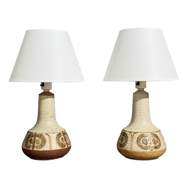 Svend Aage Jensen, Danish Mid-Century Modern, Table Lamps, Beige Stoneware, Denmark, 1960s Pair of beige stoneware table...
