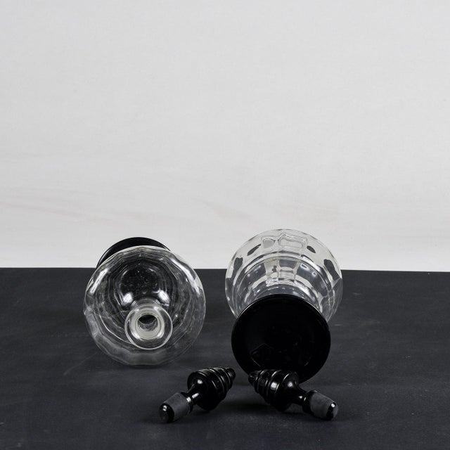 Art Deco Glass Bottles with Black Cap and Base, Italy, Set of 2 For Sale - Image 6 of 7