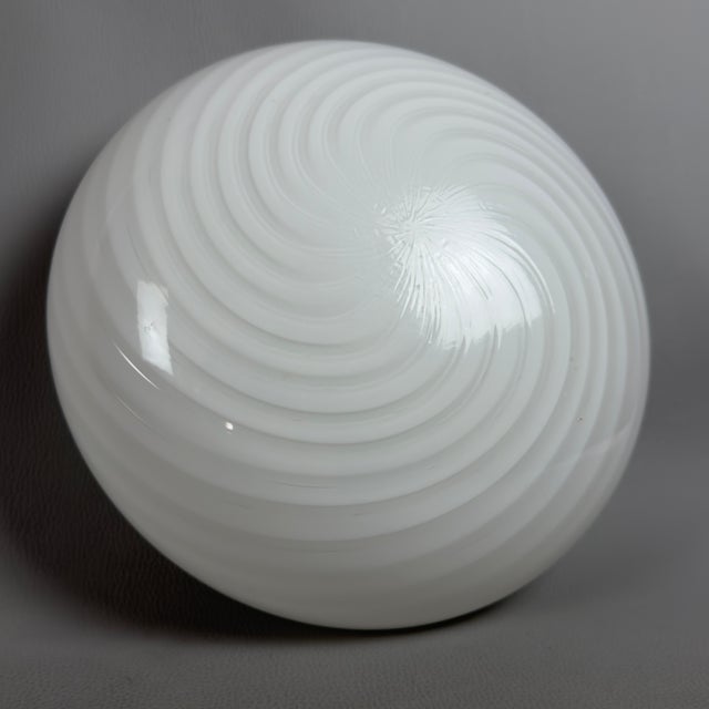 Modernist Milk White Swirl Murano Glass Ceiling Lamp, 1970s For Sale - Image 4 of 11