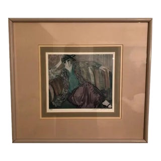 1980s Barbara A. Wood Signed Lithograph “Pensive Woman” Custom Framed For Sale