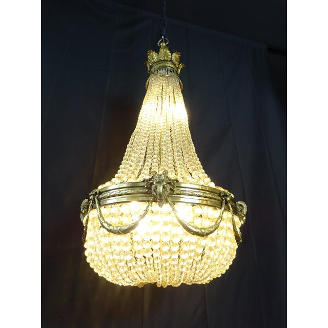 Gold Antique French Chandelier in Bronze and Brass with Ram Heads, 1890s For Sale - Image 8 of 16