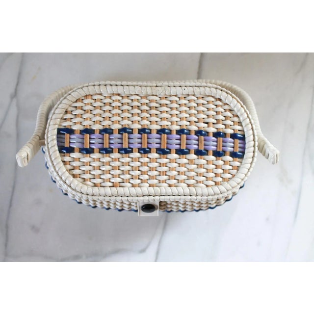 White Vintage Woven Wicker Sewing Basket W/ Handle For Sale - Image 8 of 11