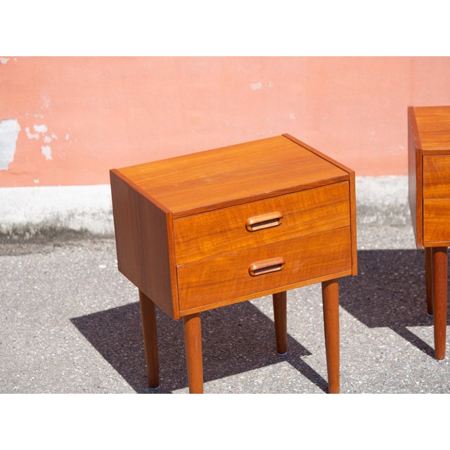 Vintage Teak Veneer Bedside Tables, Denmark, 1960, Set of 2 For Sale - Image 10 of 13