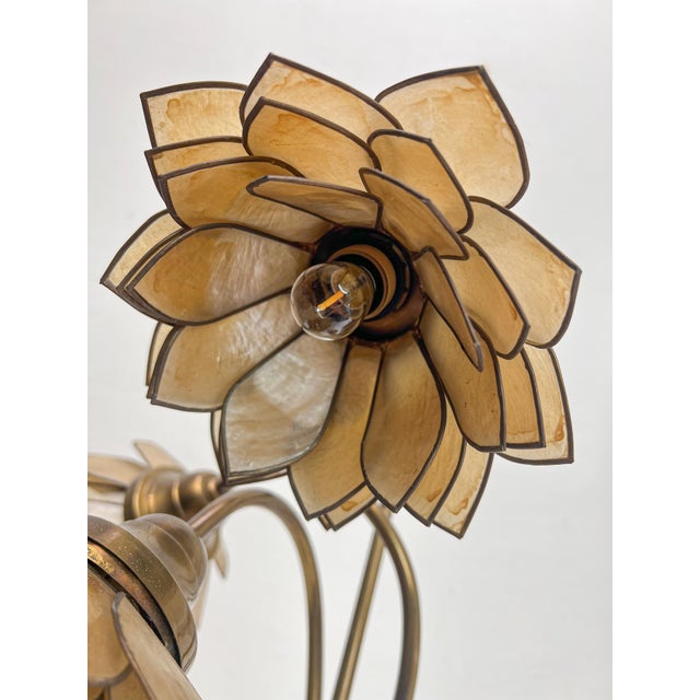 Vintage Brass Floral Table Lamp with Three Lotus Flowers, 1960s For Sale - Image 11 of 14