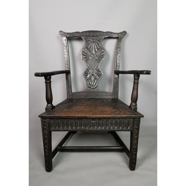 Late 19th Century Antique Georgian Elbow Chair, Carved Oak, Gothic Style For Sale - Image 5 of 10