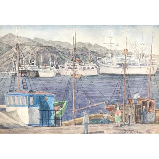 Pierre Desaules, Liner, Santa Cruz De Tenerife, 1953, Gouche on Paper For Sale - Image 9 of 9