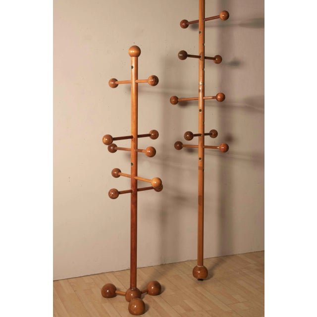 Floor Ceiling Hangers with Spherical Elements in Walnut, 1970s, Set of 2 For Sale - Image 3 of 13