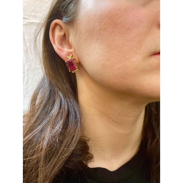 Gemstone 19 Carat Natural Pink Tourmaline and Diamond Cocktail Earring, 14 Karat Gold For Sale - Image 7 of 18