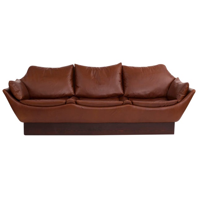 Sculptural Danish Leather & Down Sofa For Sale