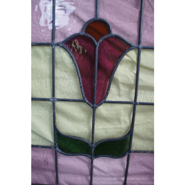 Mid 19th Century Antique Victorian Floral Leaded Stained Architectural Glass Window Panel For Sale - Image 5 of 11