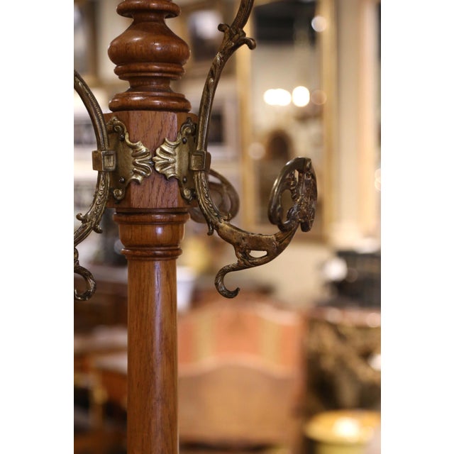 Early 20th Century French Oak and Gilt Metal Hall Tree Coat Rack For Sale - Image 4 of 7