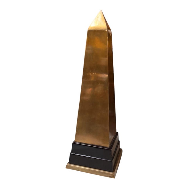 Art Deco Vintage Brass & Lacquered Wood Obelisk For Sale - Image 3 of 4