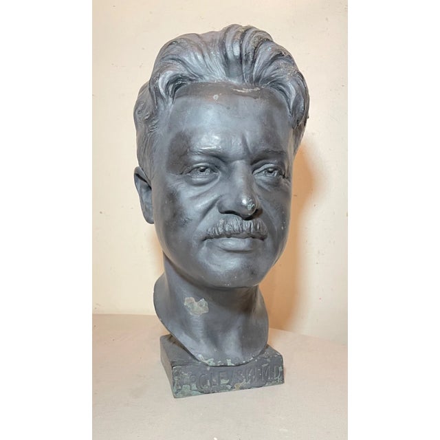 Realism Large 1925 Antique Nj Medical Doctor Jacob Polevski Bronze Statue Bust Sculpture For Sale - Image 3 of 16