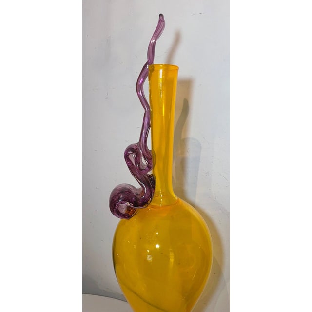 Glass 1990s Gigantic Hand Blown Michael J Schunke Yellow Purple Signed Studio Art Glass Vase For Sale - Image 7 of 13