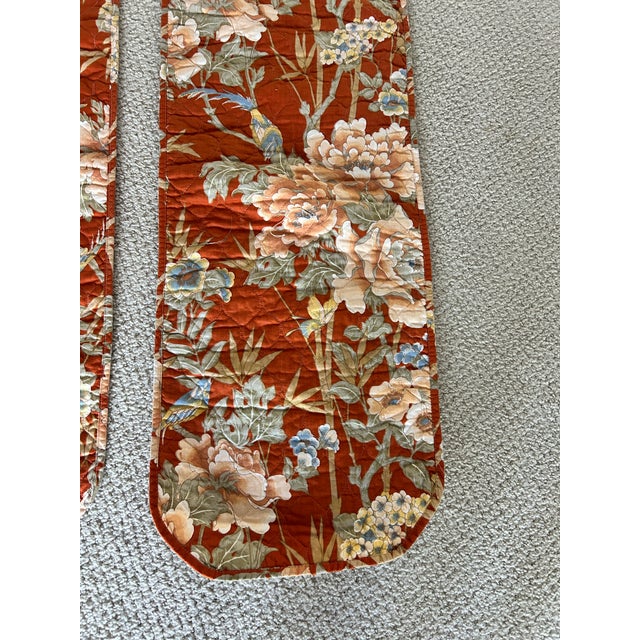 1970s Pair of Vintage 1970s Quilted Chinoiserie Floral Table Runners For Sale - Image 5 of 9