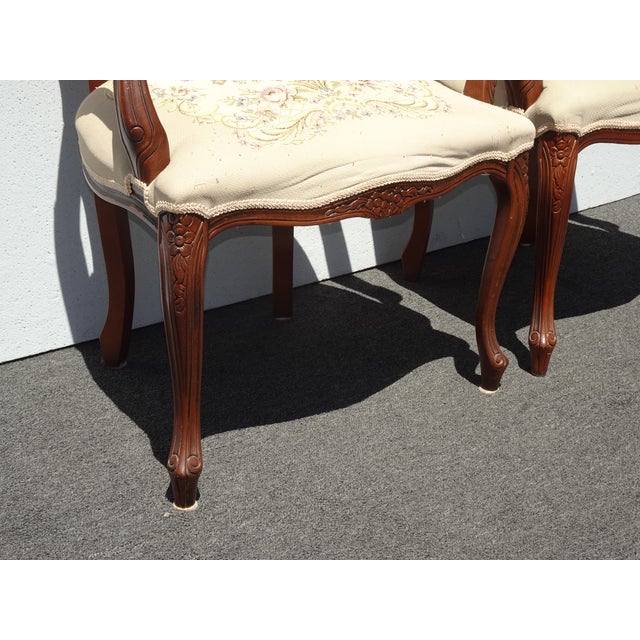 Pair of Vintage French Louis Style Tapestry Arm Chairs For Sale - Image 14 of 18