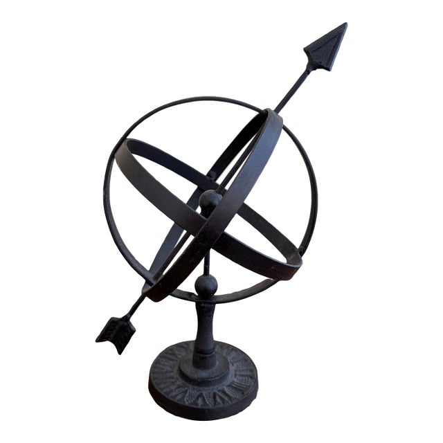 Black Iron Armillary Globe Sculpture – Traditional Landscape & Garden Decor For Sale