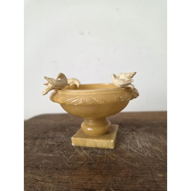 Vintage Italian Alabaster Bird Bowl, Hand Carved Alabaster Compote, Mid Century Italian Stone Dish, Hollywood Regency Decor For Sale - Image 9 of 11