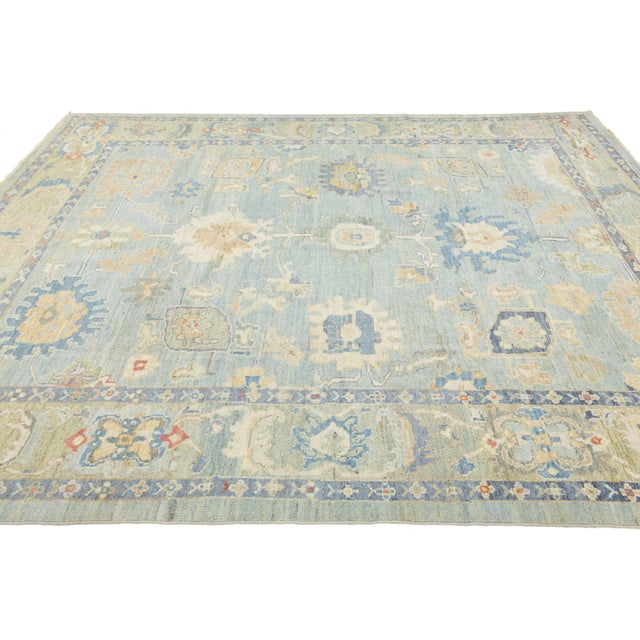 Modern Sultanabad Hand-Knotted Wool Area Rug – Soft Muted Blue & Sage 8 X 11 For Sale - Image 10 of 11