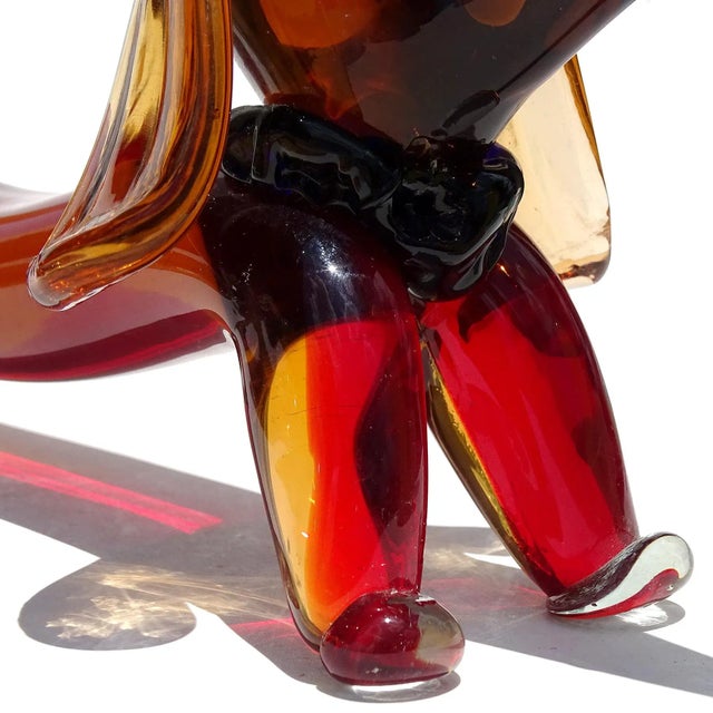 Murano Vintage Sommerso Red Orange Italian Art Glass Dachshund Puppy Dog Figure Sculpture For Sale In Orlando - Image 6 of 11