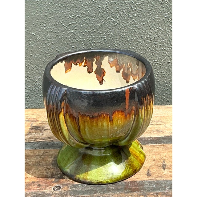 Green Vintage Drip Glaze Ceramic Pedestal Bowl For Sale - Image 8 of 12