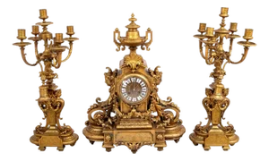 Napoleon III Gilt Bronze Three-Piece Clock Set