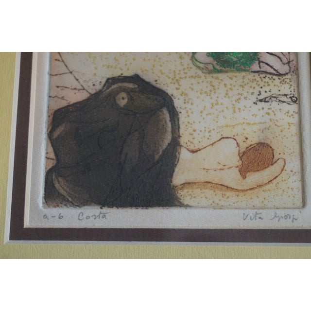 A vintage hand-made print from Italian born artist Vita Giorgi which is signed as an Artist Proof. A lovely seaside scene...