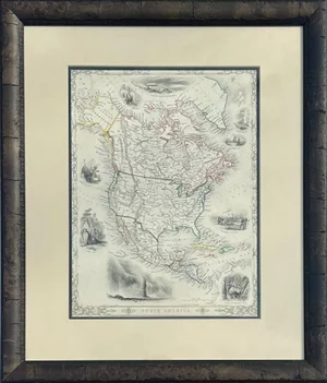 North America Map - Tallis 1851, Framed