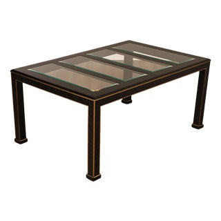 Chinese Chippendale Black Lacquered Dining Table With Two Leaves, Inset Glass For Sale