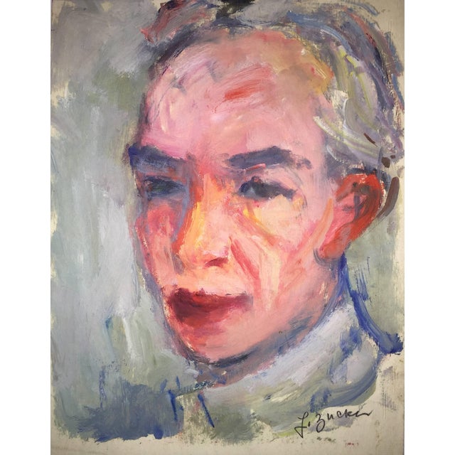 Jacques (Jakub) Zucker, Rare Self Portrait Oil Painting Polish, Ecole D'Paris, WPA, Bezalel School, c.1940 For Sale