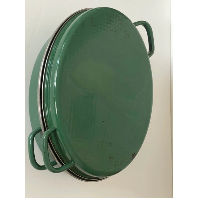 1940 Green Enamel Steel Oval Pot With Cover For Sale - Image 4 of 5